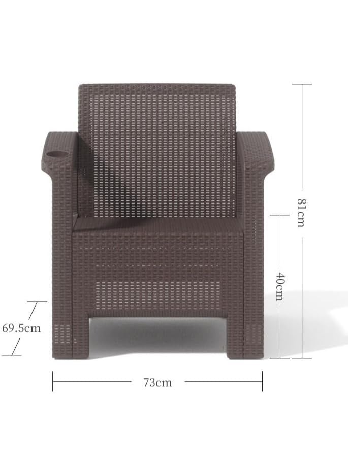 Marcolo 2-Seater Outdoor Sofa Set – Dark Brown Plastic Chairs with Beige Back and Seat Cushions & Coffee Table, Weather-Resistant Patio & Balcony Furniture with Built-In Cup Holders - Image 2